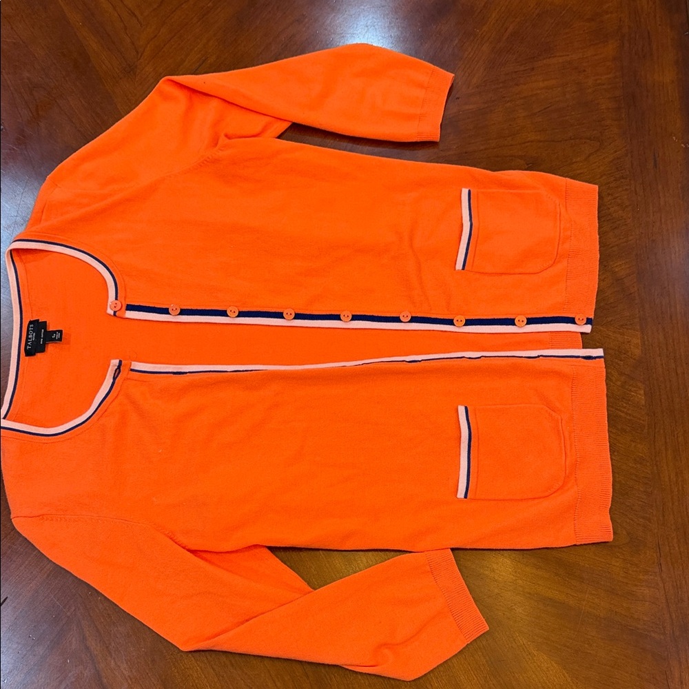 Talbots Orange Cardigan with Navy and White Trim - Picture 7 of 10